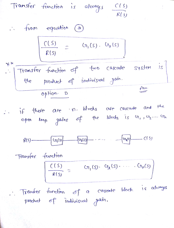 Transfer function is always CIS) R(S) from equation ((S) 6,15). Ca (5) R(S) System is Transfer function of two cascade the pr