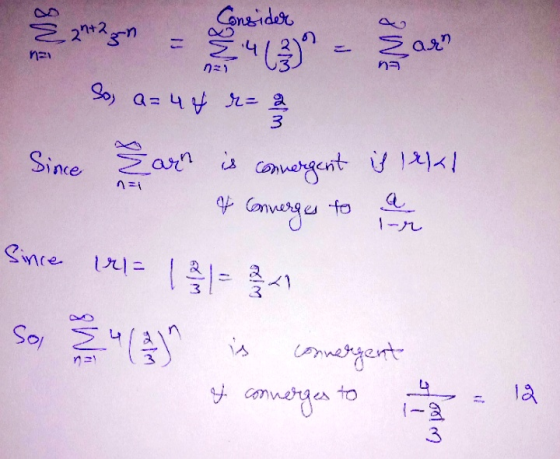 & 2ntzan Consider Earn nas na 3 Since So, a=4& de-a Zarn is convergent is 1841 converges n=1 V to I-r Since 141- Sol is conve