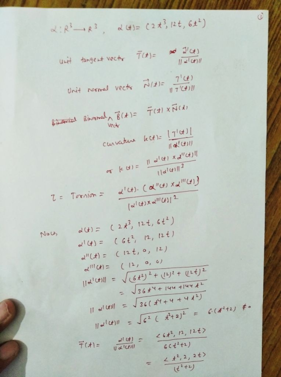 2: R3 R3 24 )= (2 t? 12t, 6+²) Tit)= x 2 (4) unit tangent vector Ñita I (t) Unit normal vects 1 7 ll F (*) xÑ( do Bilarial