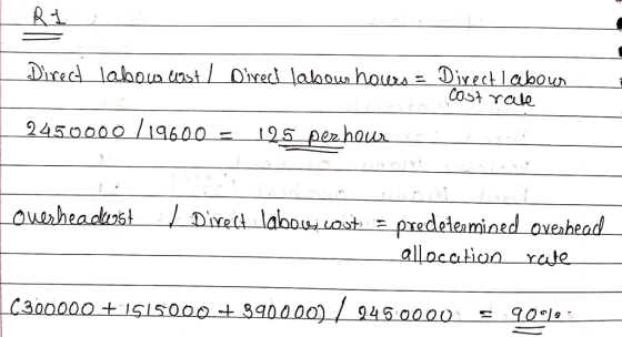 21 2450000/19600= 196 pe2 hour detenmined oveshead allocation rate