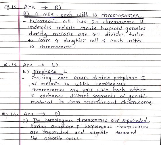 a. 12 Ans B) B) 4 cells , each with 10 chromosomes Eukaryotic cell has 20 chromosome it undergoes meiosis create haploid qame