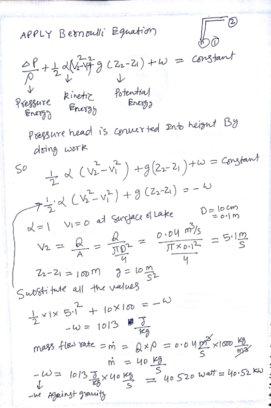 APPLY Bernoulli Egaation eneoh) dsing work 0 2 pu mis -5 12 2