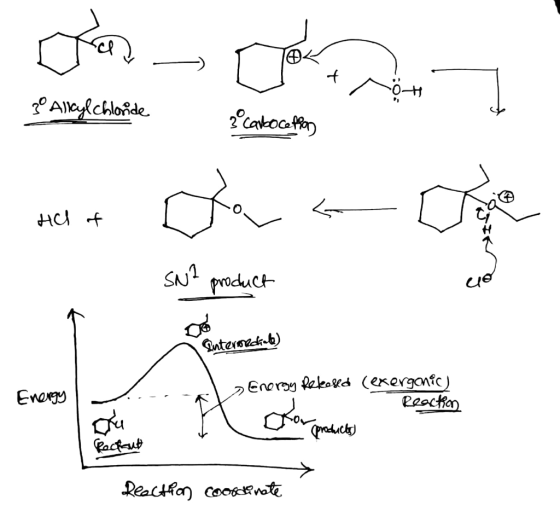 30 Alkyl chloride 3 Carbocetos Hal of S SN? product Interneckale) Energy X Energy Released (exergonoc S Reaction. for product