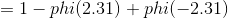 =1-phi(2.31)+phi(-2.31)