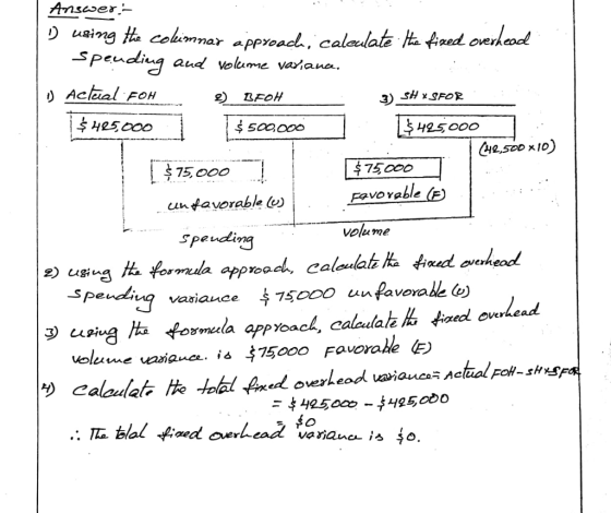 Answer- D using the colimnar approach, calculate the fixed overhead spending and volume variance, 1) Actual FOH . e) BFOH 3)