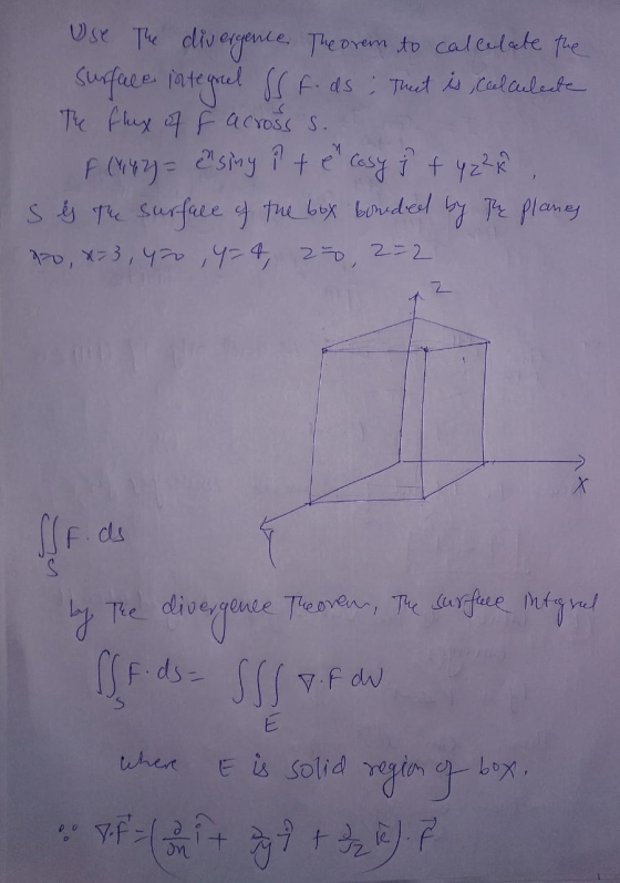 Use the divergence. The orem to calculate the surface integreel SSF. ds; Theat is calculeate The flux of f across s. F (142)