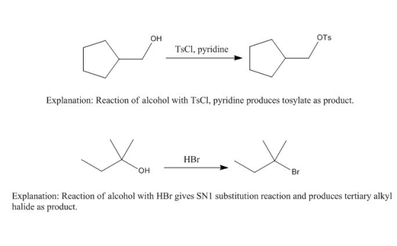 OH TsCl, pyridine Explanation: Reaction of alcohol with TsCl, pyridine produces tosylate as product. Xox. Explanation: Reacti