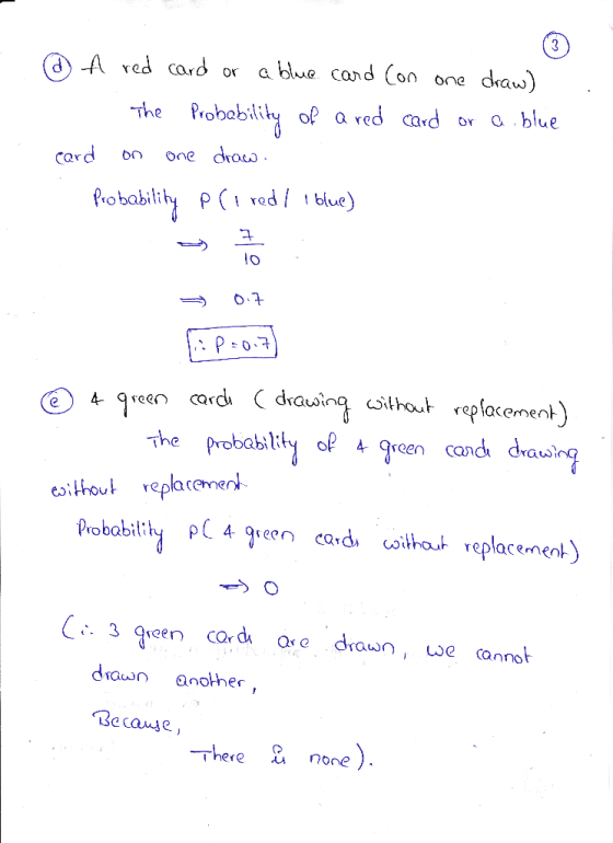 . @ A red card or a blue card (on one draw) 1 The Probability of a red card or a blue card on one draw. Probability pri red /