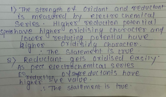 7 The strength of oxidant and seductant is measured by electro chemical Series Higher reduction potential Species have higher