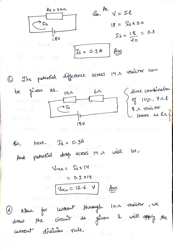 Rr=zon Soi As, v=IR Is 18 = Isx20 = 0.9 Isa 18 18V 20 Is 0.9A Aus 14n resistor can across © The potential difference be given