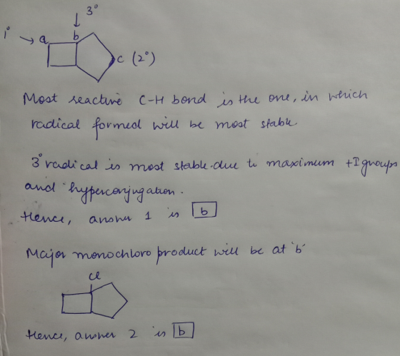 3 ya b i Most reactive C-H bond is the one in which radical formed will be most stable 3 radical is most stable due to maximu