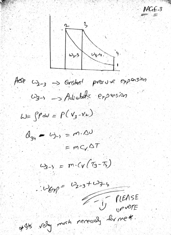 PAGE 3 3 Wq3 .اونا Hele w2-3 ~ constant prosure expension Wzy Adiebotic expension W = Spoi = P(V3-V2) dan Bar = m.au = mc, AT