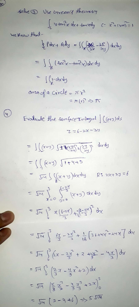 D solve ② Use Greens theorery Se y towu x bet tannedy C: x²+144) = We know that & Pabet &dy & Shoese) kedy (secx-tomisc) ahe