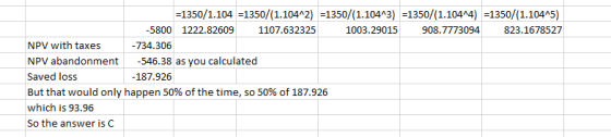 =1350/1.104 =1350/(1.104^2) =1350/(1.10413) =1350/(1.104^4) =1350/(1.10415) -5800 1222.82609 1107.632325 1003.29015 908.77730