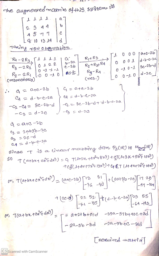 The augmented matribe of this systemu zl3 a b 2 3 4 4 A 5 77 % 10 13 14 с d Taring now operation a o 6-2a 0 0 0 a+c-2b 0 01