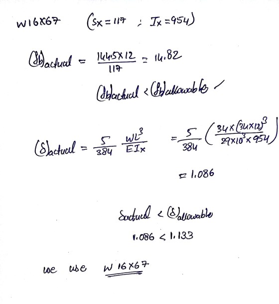 WI6X67 (sx = 117 · Ix =954) (l)achucal 144.5X12 117 14.82 Obleckerel bullowable WL 5 ( 34 x (Buxw 29x10** 4954 (lactual 5 384
