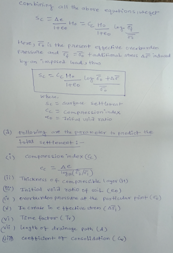 combining all the above equations, weget Sc - Ae Ho - Ho teo logo If Iteo Here, To is the present effective overburden Pressu