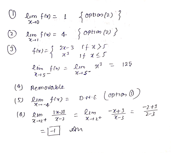 o lim f(x) = 1 x40 { option (2) ? Option (2) } 2 lim f(x) = 4 X1 کیا 27-3 fra)= fl { if ass If als 23 713 125 lim f(n) = N75-