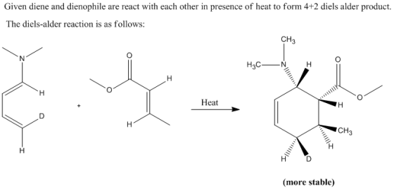 Given diene and dienophile are react with each other in presence of heat to form 4+2 diels alder product. The diels-alder rea