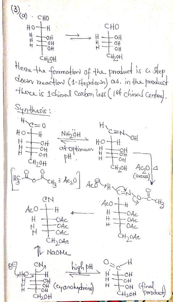 10(a) CHO • CHO HotH # tot CHO LOH нтон + oH TOH CHQH 애 CHOH Here the formation of the product is a Step. down reaction (4- s