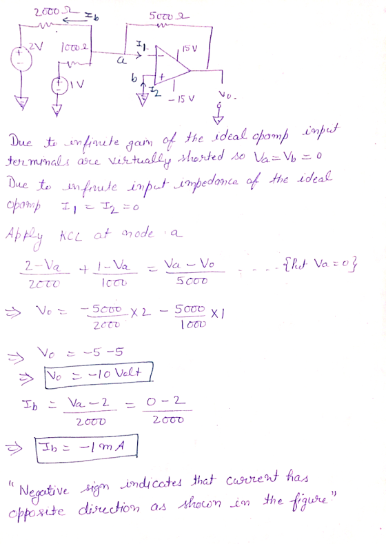 2000 r Ib 50002 Mbe div bolt vo. - 15 V Due to infinite gain of the ideal opamp input terminals are vésztually shorted so Va=
