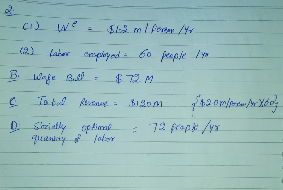 (1) we = $1.2 m 1 person /4r (2) labes employed = 60 people 14 B. Wage Bill = $72m ( Total Revenue = $120m &$2.0 m/porsen /Yr