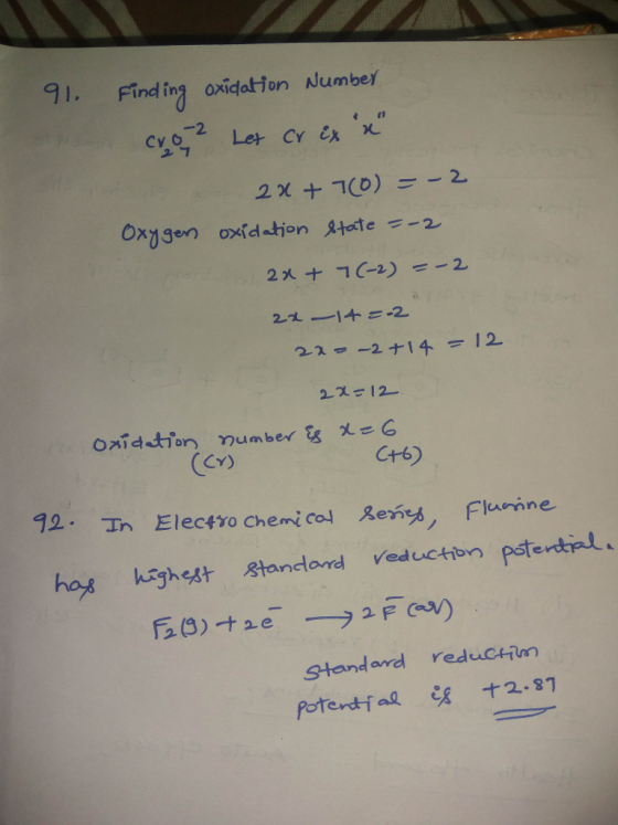 Findin oxidat-ion Number (Cr) C+6) 92. Ir Electro chemi col Re, Flurine hZghedt 와andand reduction Pstertit SHandard reductn