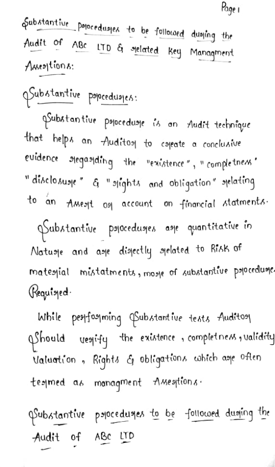 Page 1 Substantive polocedusjer to be followed dusjing the Audit of ABC LTD & gelated Key Managment Amsestions: Substantive p