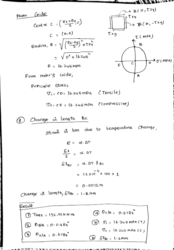 Cricle 20B(0, łzy) Mohr txy Centre C =(rendyo) TA (0, -Try) co (010) txy tempa) ox-oy) & try B Radius, Ra ✓ 0² + 16.245 TIMPa