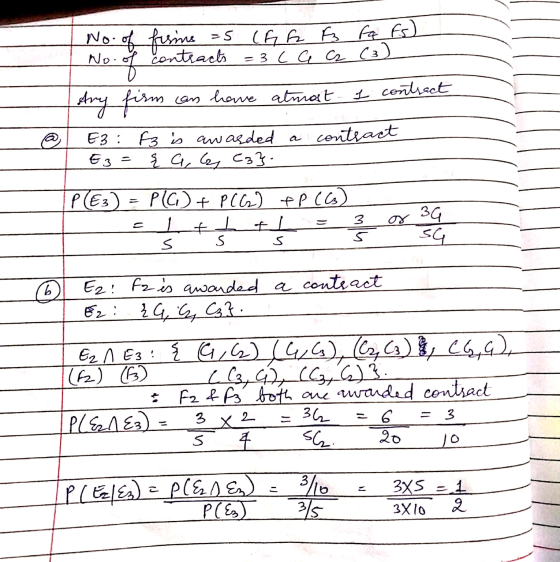 No. of fisins =S (G G F Fa Fs) vo. of contracts = 3 L G Cz (3) Ary firm can have atmast E3: F3 is awarded a contract 63 - { a