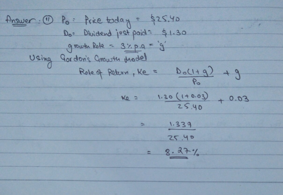 $25.40 Answer Po Price today Do Dluidend jest paidl 1.30 - 3.p.q - १ Gordons Grout hade routa Rote Using bo(A ৭2 +9 Rote t R
