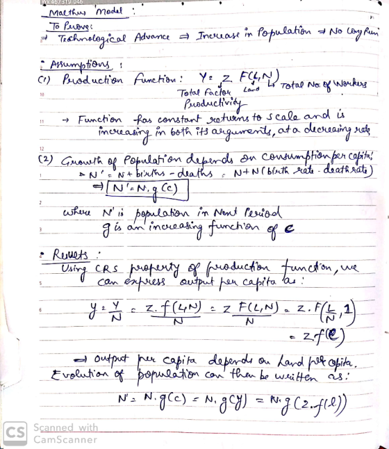 WK 4/819-04b Malthus To Perove model : & Technological Advance & Increase in Population & No long run • Assumptions. (1) Prod