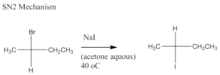 SN2 Mechanism H Br Nal H3C— CH, CH3 HC2CH2CH3 (acetone aquous) 40 oC