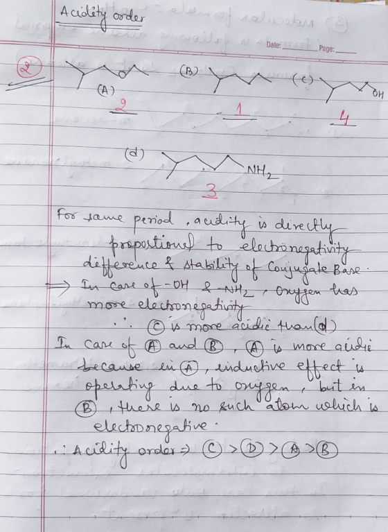 Acidity order adwood esho Date: Page: ton (d) a NH₂ 3 for same period audity is directly co proportional to electronegativity