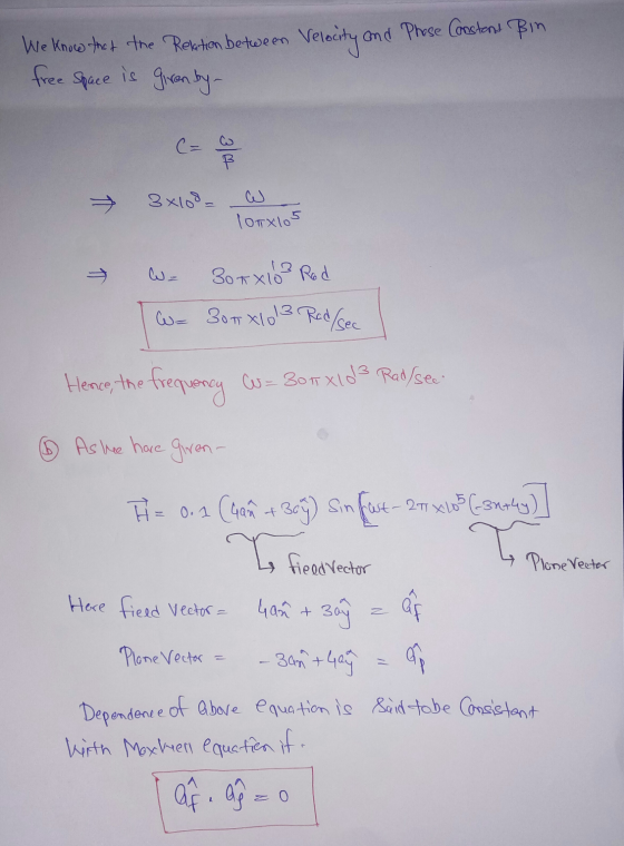 We know the the Relation between Velocity and Phose Constant Bin free space is giren by - 3x108- W lonxlos 30tx 103 Rod = 305