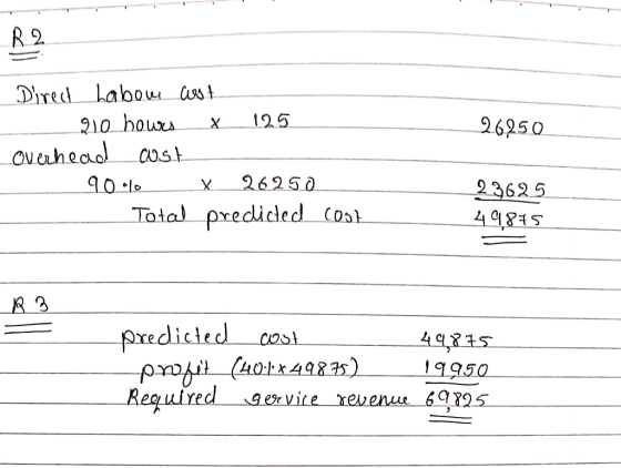 R 2 Dired Labow asst ovaheaocos 10 hoesx5 26950 Total predicled Cosl. 23625 4915 predicedcos Reguired exvice reuenn 69?95