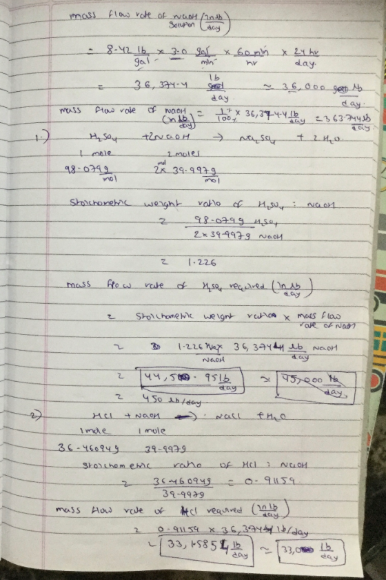 flas rate of naoH /anb SOlpen Cday mass 8-42 1b x3-0 Jaf gal- x6ann min day hr 36, 33- 36,000ge Ab day ay Alas vole t36,3 Yb