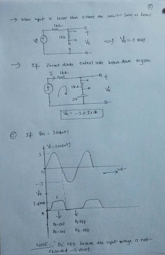 When input is Lesser than 0.7volts the cruit looks as follows ler wa t Vo No=0 = 0 volts. ܩܠܵܐ ve 어 D- enters into > break-do