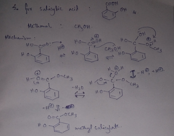 cooH on 4. to for salicylic acid Methanel : CH₂OH. Mechanism: HONGO! Hon How do Ho-C OH CHOH OR CH3 or H. OH - Osca O-CH₂ HOL