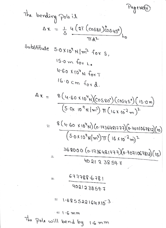 Pegevо The bending Poli id (aT (cosso)osus) Ax TTd Substitute 5.0xioN/m for S, 15 0 m (u60x10Cos0)Ccosu(5 0m) Ax - 8 (4.60 X1