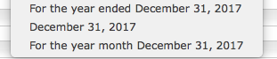 For the year ended December 31, 2017 December 31, 2017 For the year month December 31, 2017