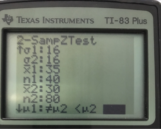 TEXAS INSTRUMENTS TI-83 Plus 2-$amp2Test Tol# 16 g2:16 135 ni:40 2:30 n2:80