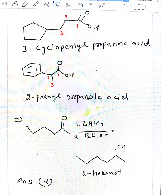 B) (О 2. И 2 3 - CyclopenhН ртрапејс час 1ой 2 2-phenye propanoic acid -) 1. L9 (и, 4. 10, 11 он 8-Мехаил Ans (d)