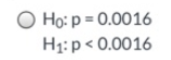 O Ho: p = 0.0016 H1: p < 0.0016