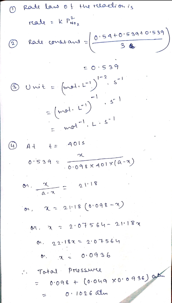 o rate law of the reaclion is reate = k pro 0:54+0.5394 01539 @ Rate.constant = 40.94736 2 Rate.constant al 3. so 539 LI-2 ©