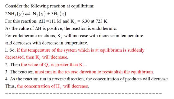 Consider the following reaction at equilibrium: зн, (з) 2NH, (g) N, (g) For this reaction, AH -111 kJ and K 6.30 at 723 K = A