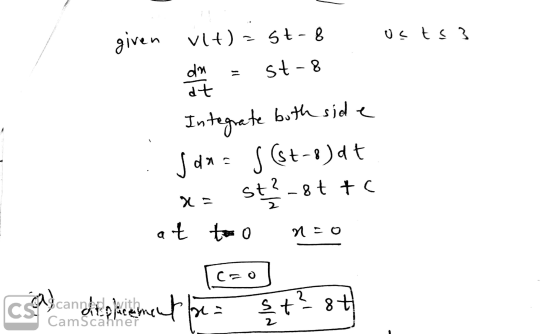 os ts3 given Vlt) = St-8 st-8 dt dal Integrate both side 2 Joxas (st-8)dt st? - 8t + c n=0 x = at to o NO cao ( ca) cand plac