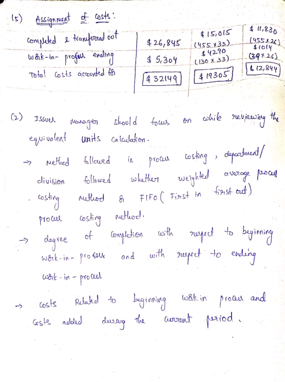 ¡ ¢15,015 $ 1,830 (455.4.24) is) Assignment of costs completed e transferred out work-in-progaus ending Total. costs accounte