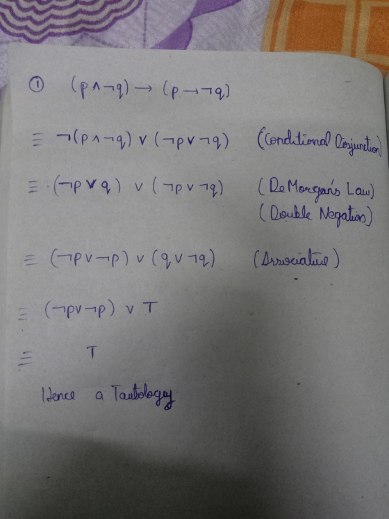 30 (p^-q) ( p79) = -(1-2) v (-pv 19) = (pva) u (Tpv7q) (Conditional Disjunction (De Morgans Law) (Double Negations) = (hpv-p