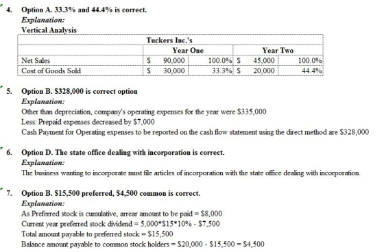 4. Option A. 33.3% and 44.4% is correct. Explanation Vertical Analvsis Tuckers Inc.s Year One Year Two Net Sales Cost of Goo